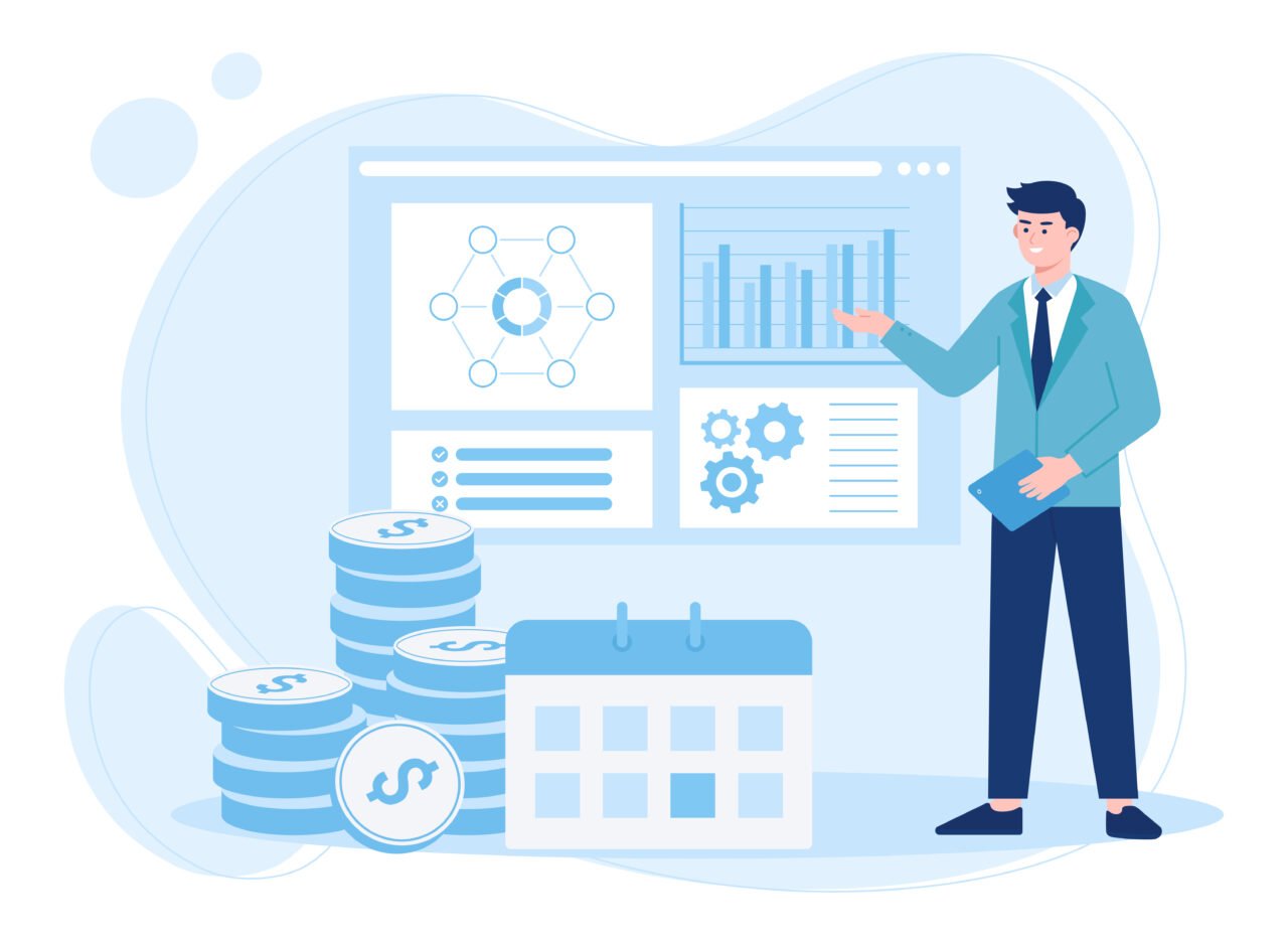 men present growth data analysis trending concept flat illustration