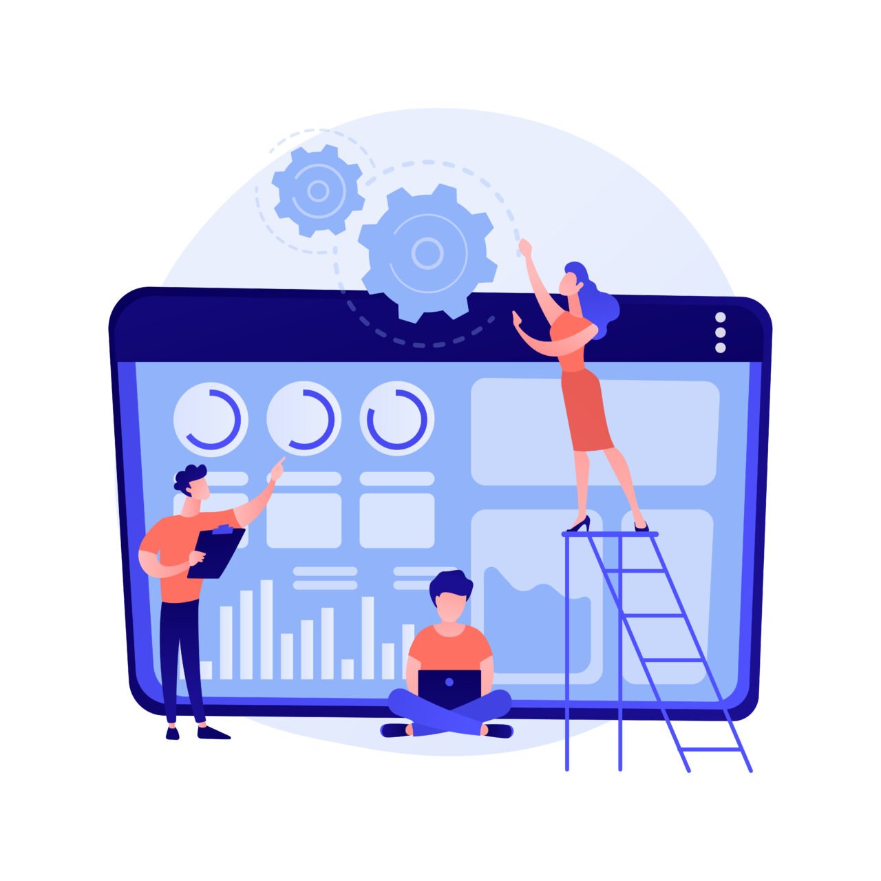 Software renovation, app development, programming. Computer programs modernization and innovation. Programmers team cartoon characters. Vector isolated concept metaphor illustration.